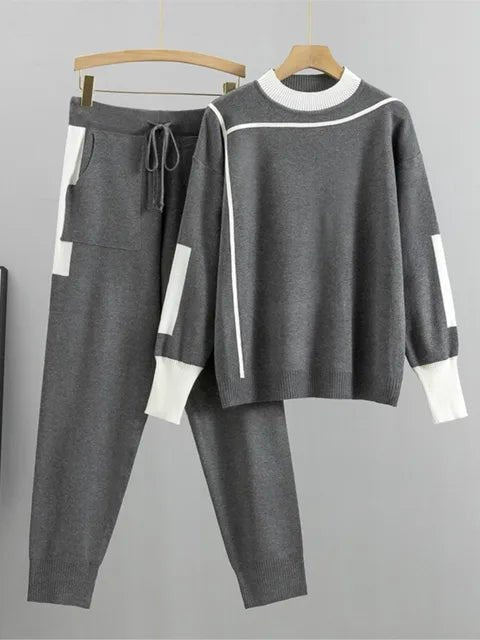 Patch Pockets Knitted Sweater + Pants Set - Kelly Obi New York