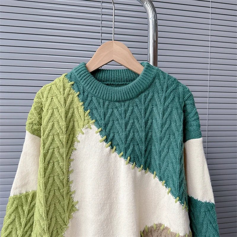 Patched-Up Overstitched Knitted Sweater - Kelly Obi New York