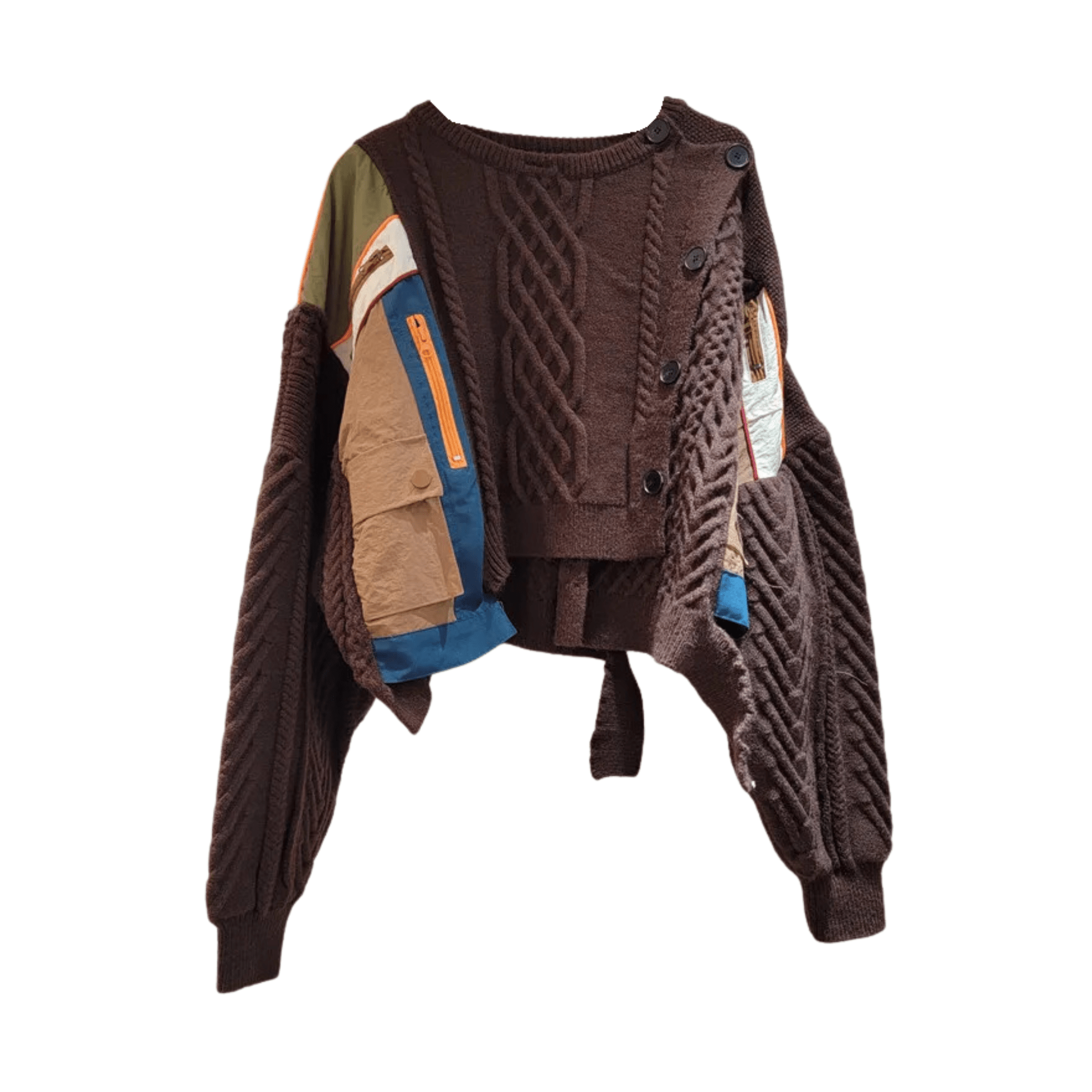 Patchwork Cable Knit Loose Sweater - Kelly Obi New York