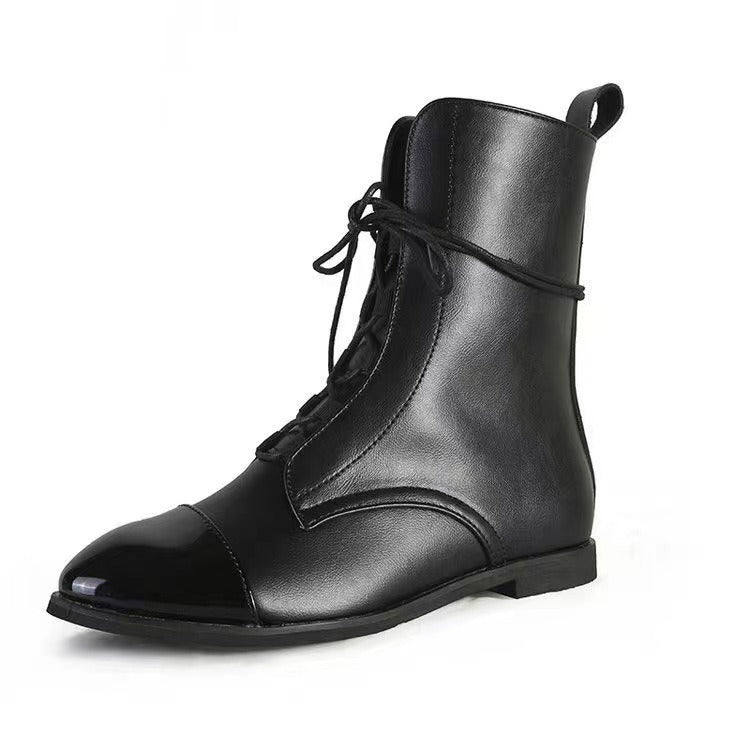 Patent Leather Flat Ladies Boots - Kelly Obi New York