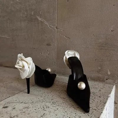 Pearl Floral High Heel Mules - Kelly Obi New York
