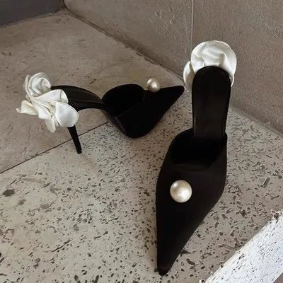 Pearl Floral High Heel Mules - Kelly Obi New York