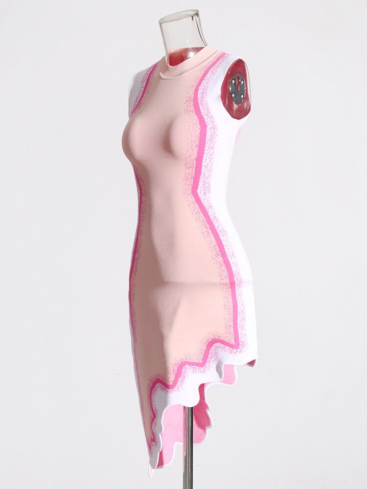 Pink Asymetrical Knit Dress - Kelly Obi New York