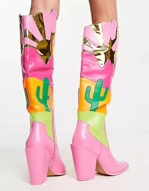 Pink Patchwork Cowboy Boots - Kelly Obi New York