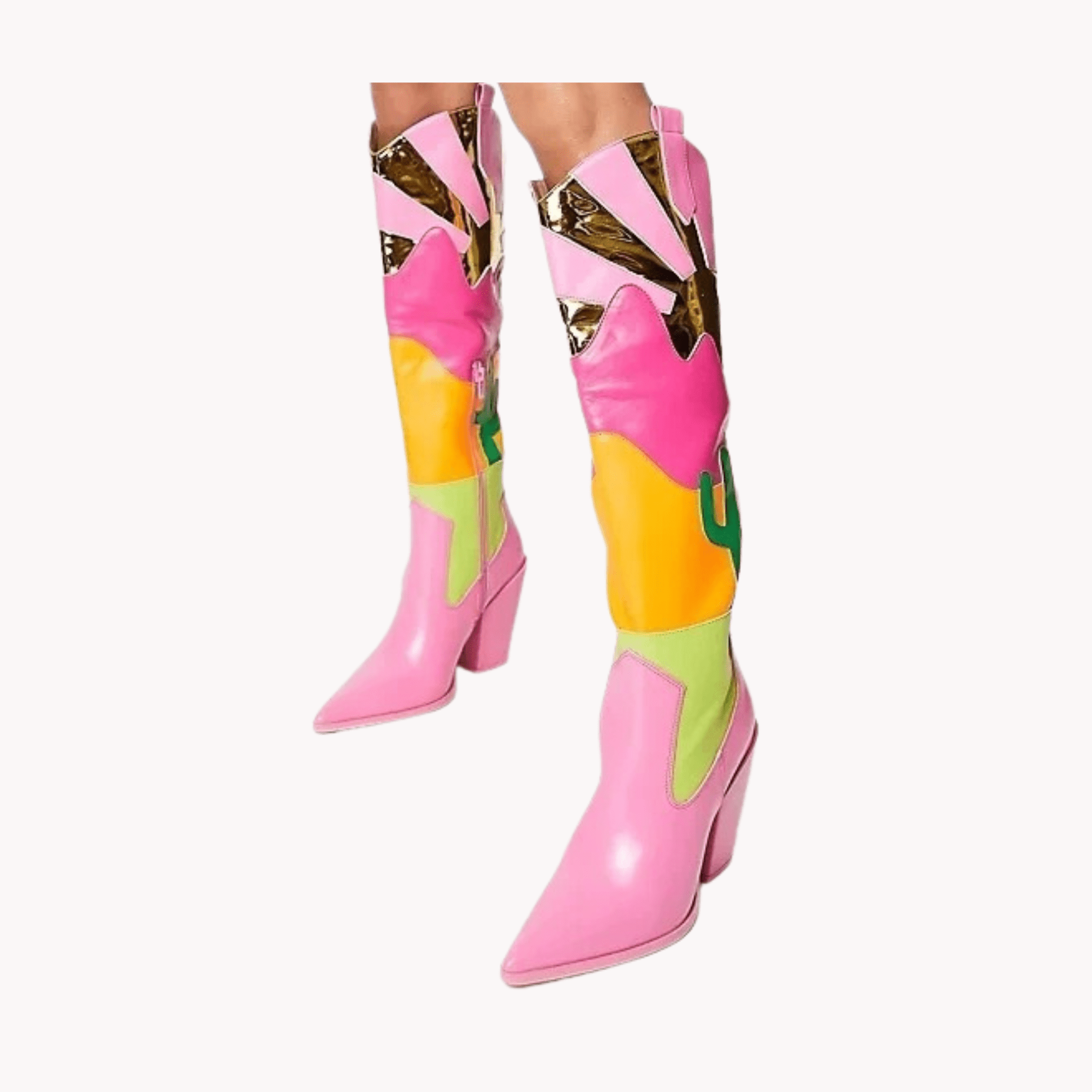 Pink Patchwork Cowboy Boots - Kelly Obi New York