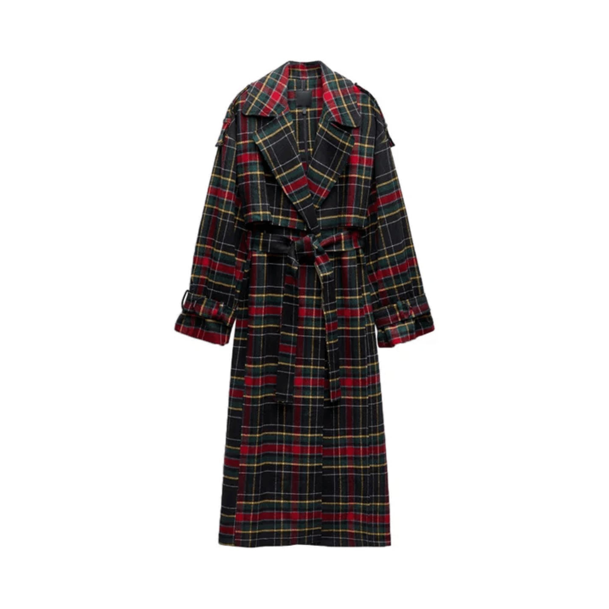 Plaid Belted Loose Trench Coat - Kelly Obi New York