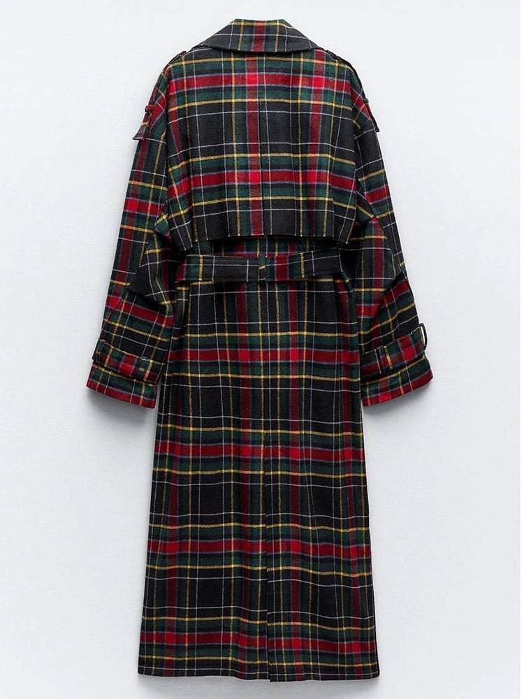 Plaid Belted Loose Trench Coat - Kelly Obi New York