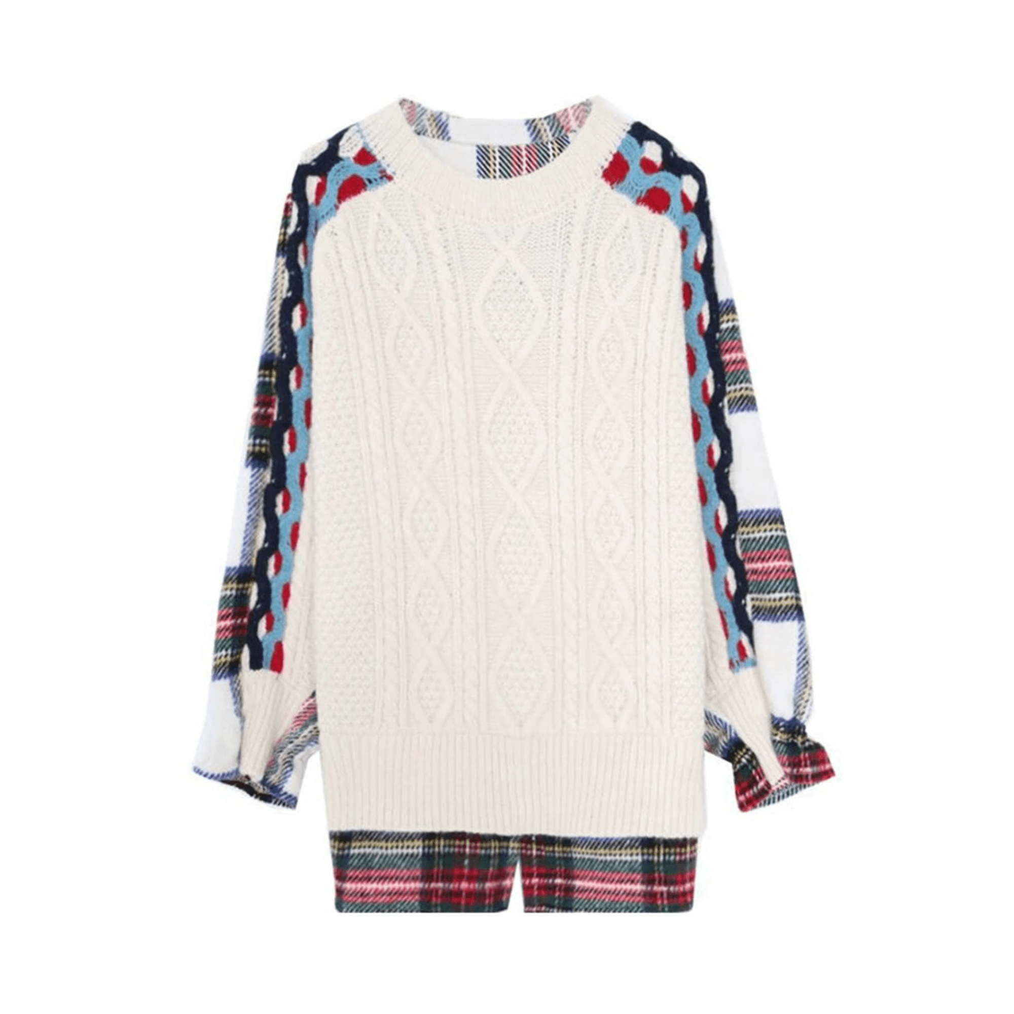 Plaid Contrast Spliced Knit Sweater - Kelly Obi New York