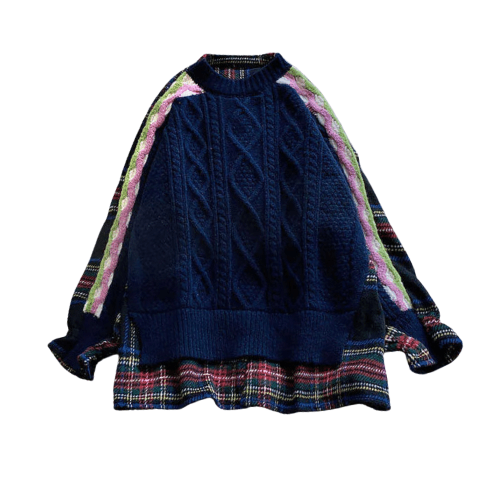 Plaid Contrast Spliced Knit Sweater - Kelly Obi New York