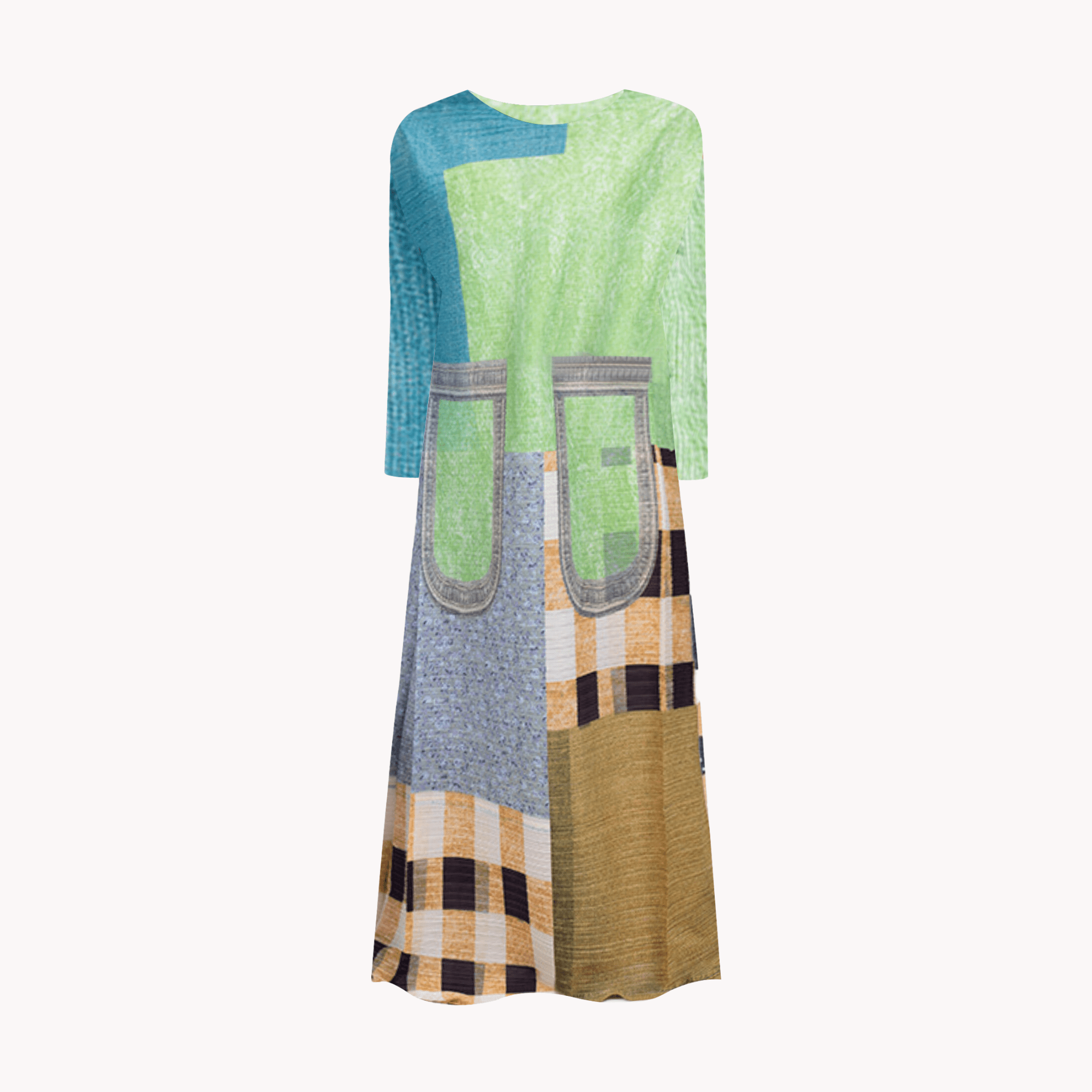 Plaid Geometric Pleated Dress - Kelly Obi New York