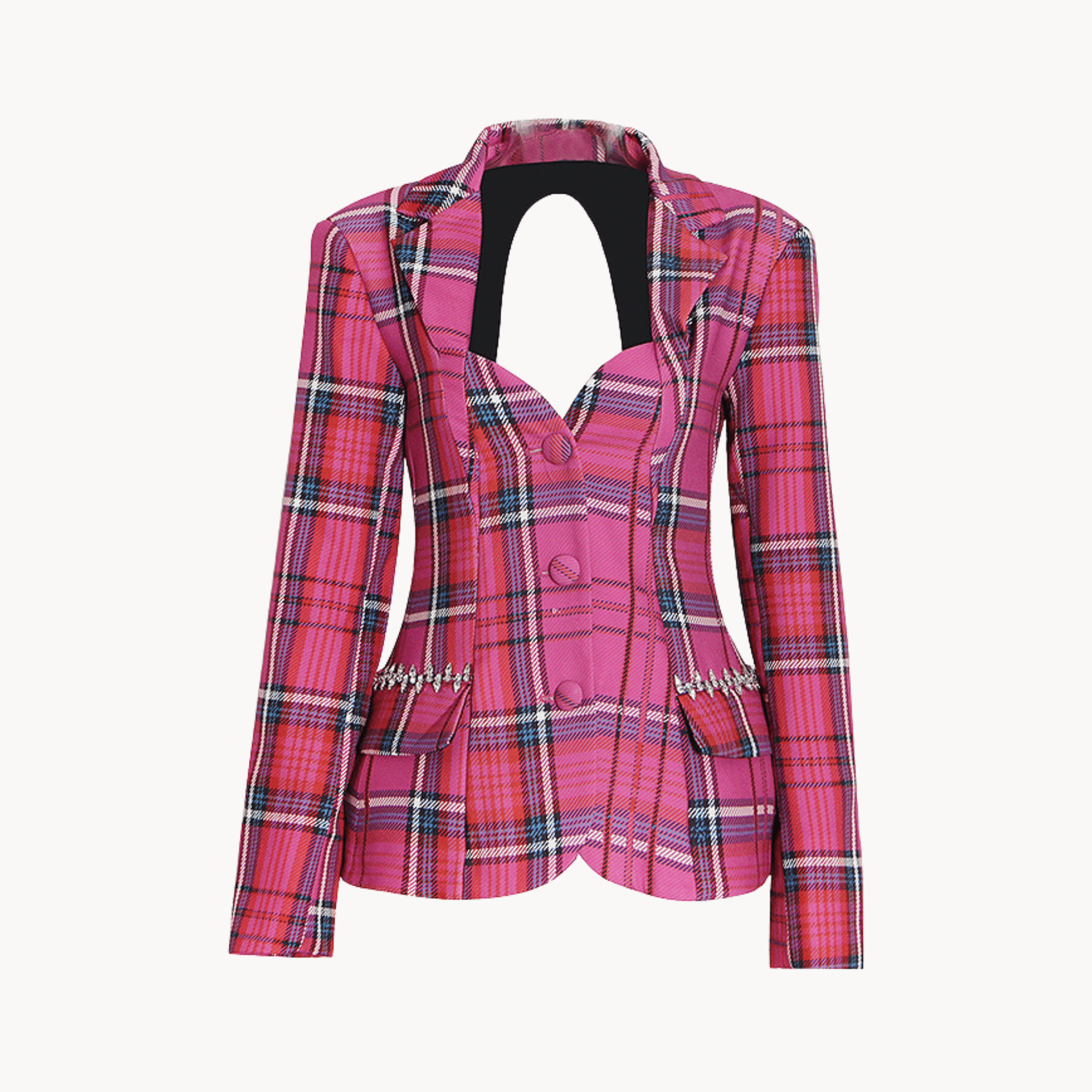 Plaid Hollow Out Back Blazer - Kelly Obi New York