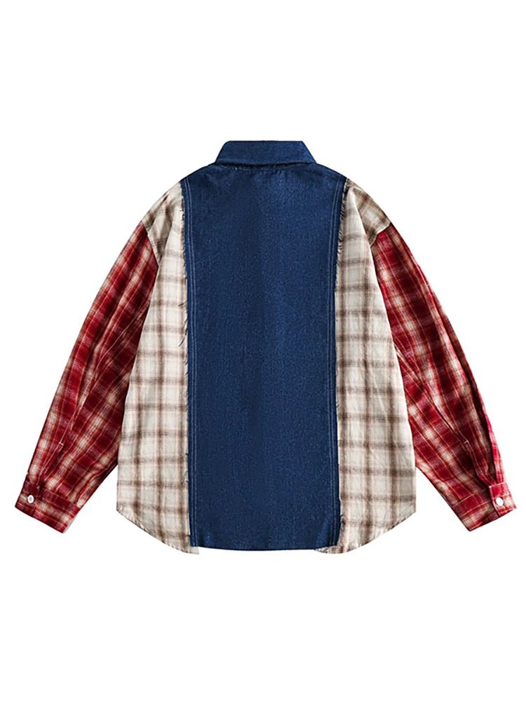 Plaid Patchwork Denim Shirt - Kelly Obi New York