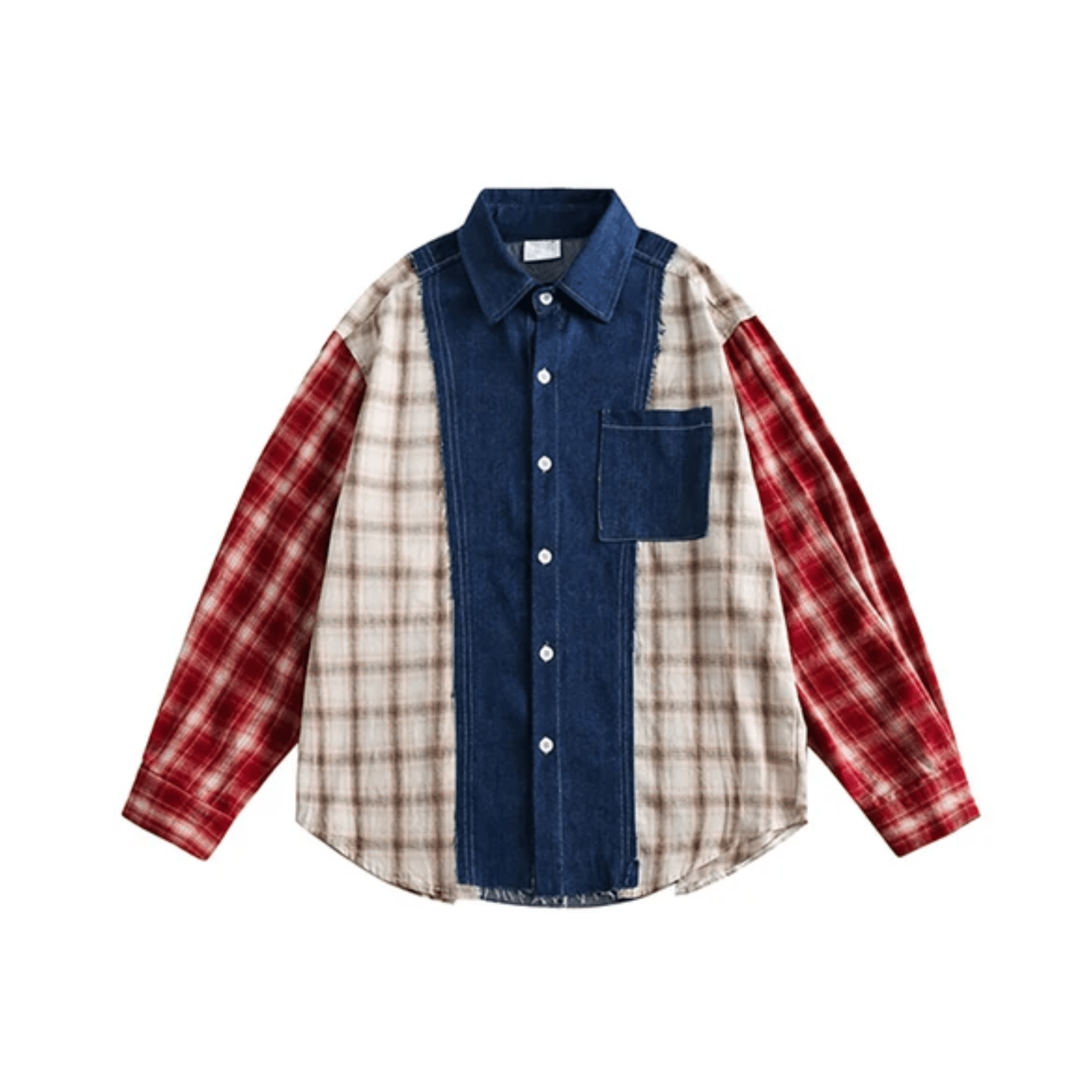 Plaid Patchwork Denim Shirt - Kelly Obi New York