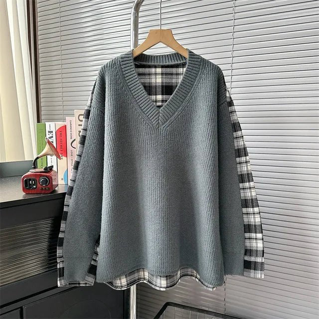 Plaid Patchwork Loose Knit Sweater - Kelly Obi New York