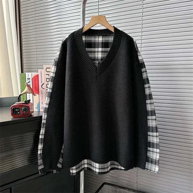 Plaid Patchwork Loose Knit Sweater - Kelly Obi New York