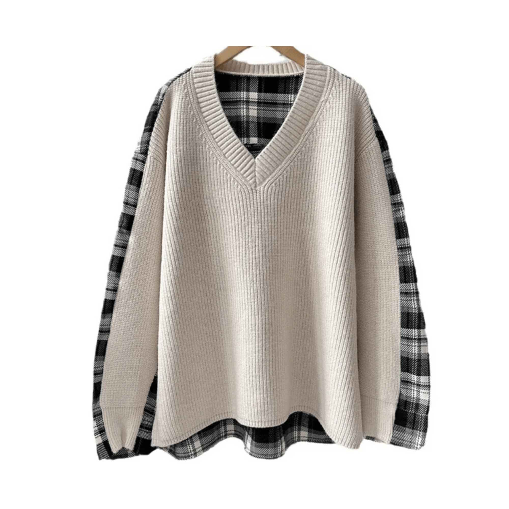 Plaid Patchwork Loose Knit Sweater - Kelly Obi New York