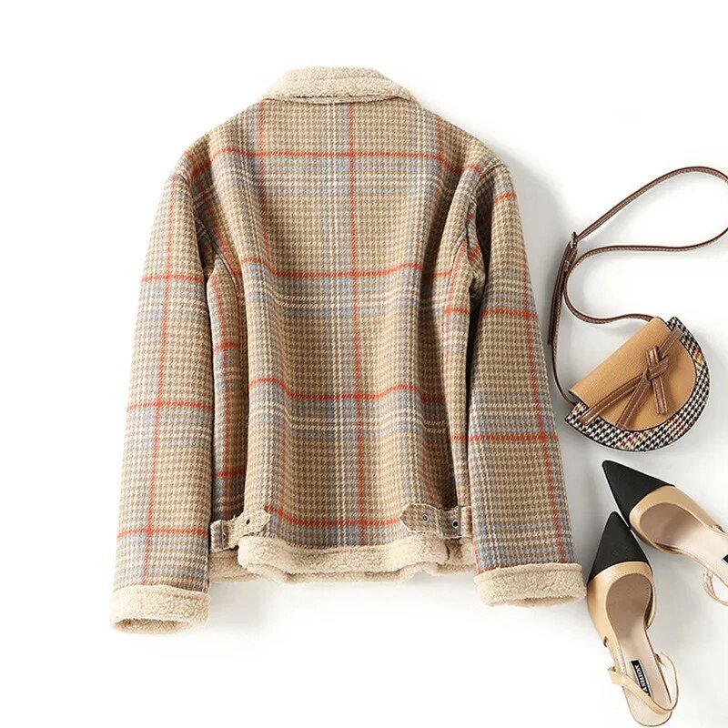 Plaid Warm Woolen Short Coat - Kelly Obi New York