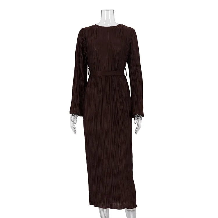 Pleated Ankle Length Belted Dress - Kelly Obi New York