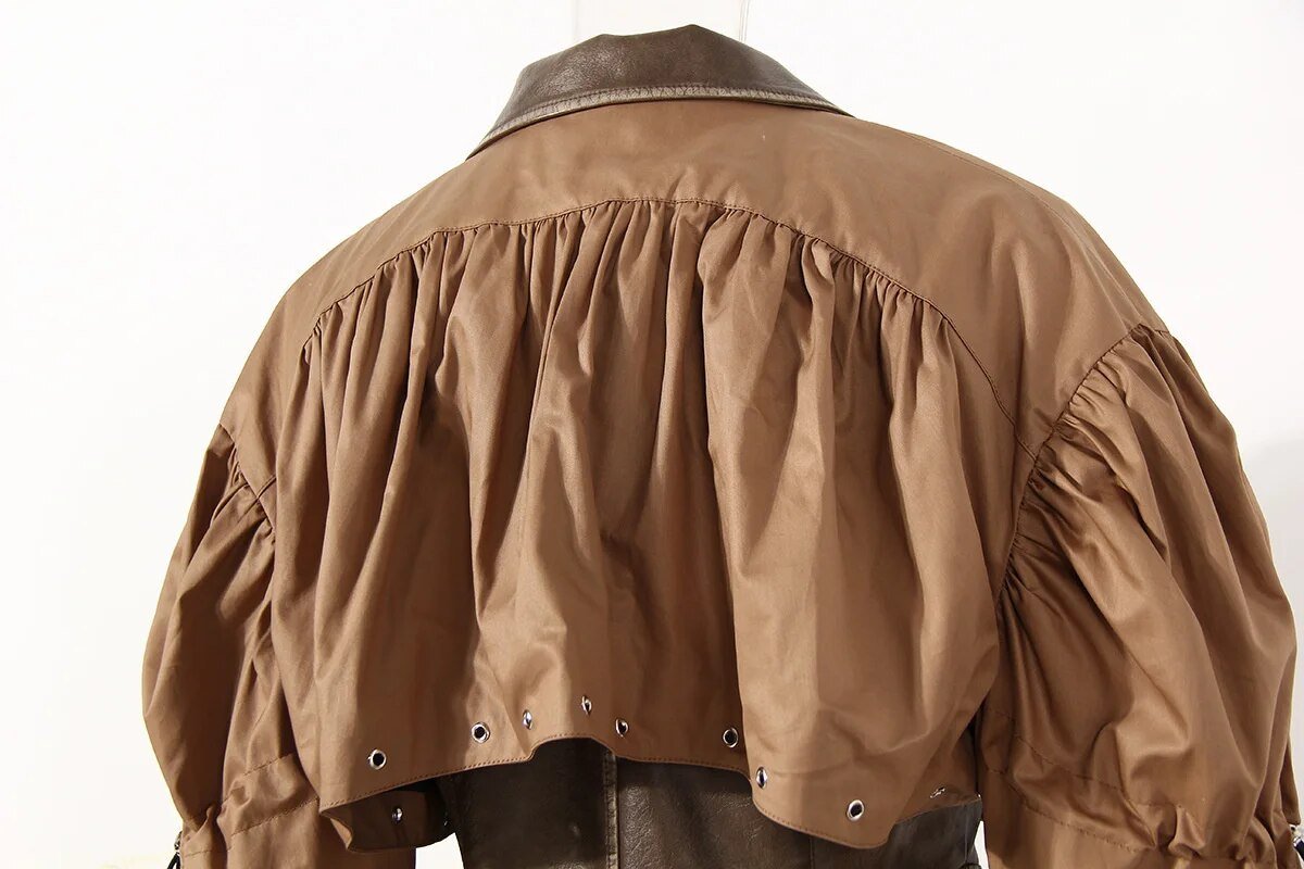 Pleated Belted Drawstring Vegan Leather Jacket - Kelly Obi New York