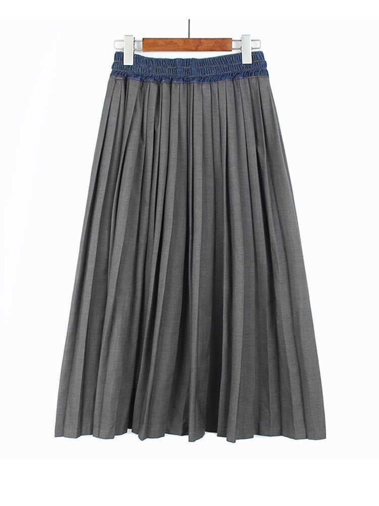 Pleated Denim A Line Skirt - Kelly Obi New York