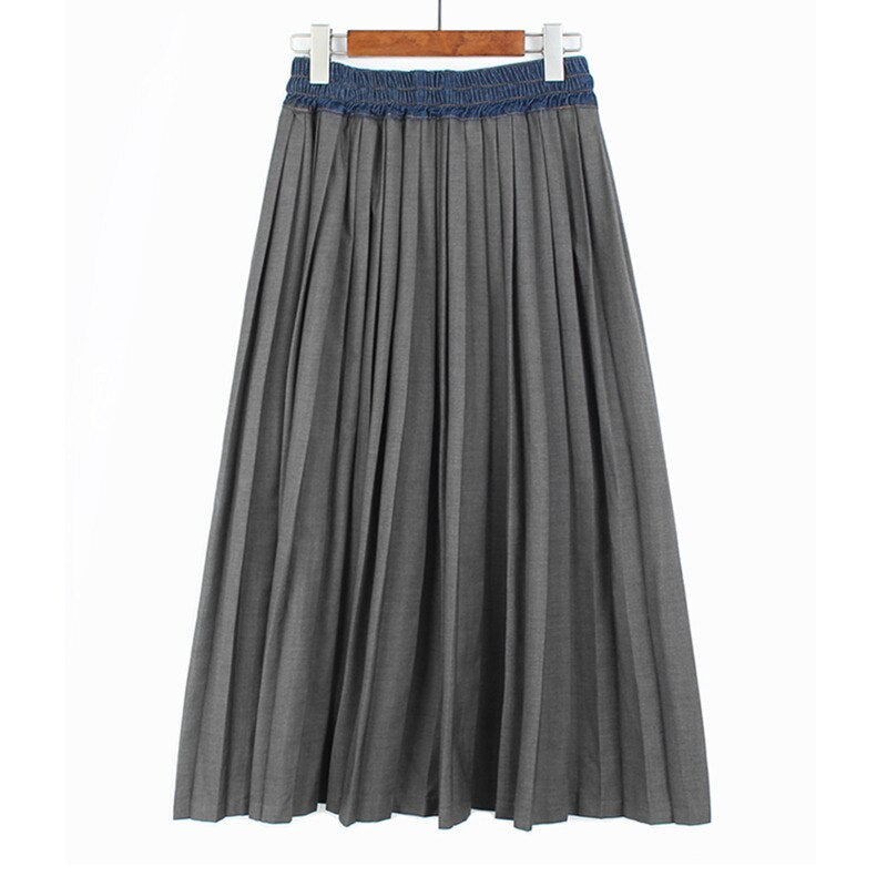 Pleated Denim A Line Skirt - Kelly Obi New York