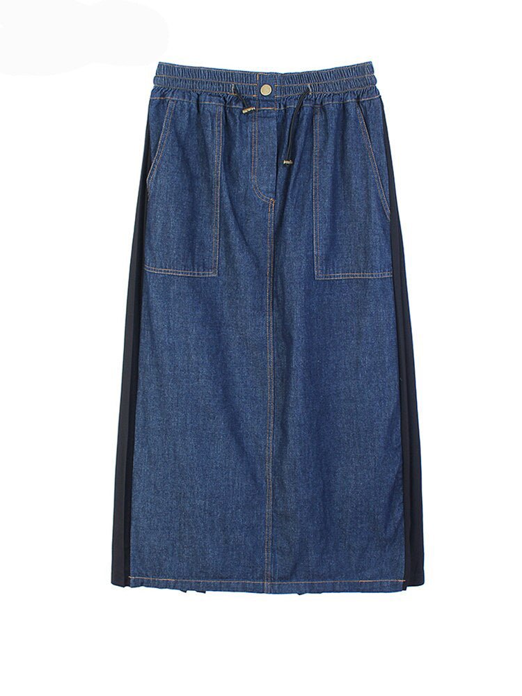 Pleated Denim A Line Skirt - Kelly Obi New York