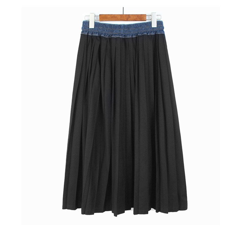 Pleated Denim A Line Skirt - Kelly Obi New York