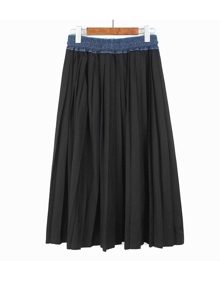 Pleated Denim A Line Skirt - Kelly Obi New York