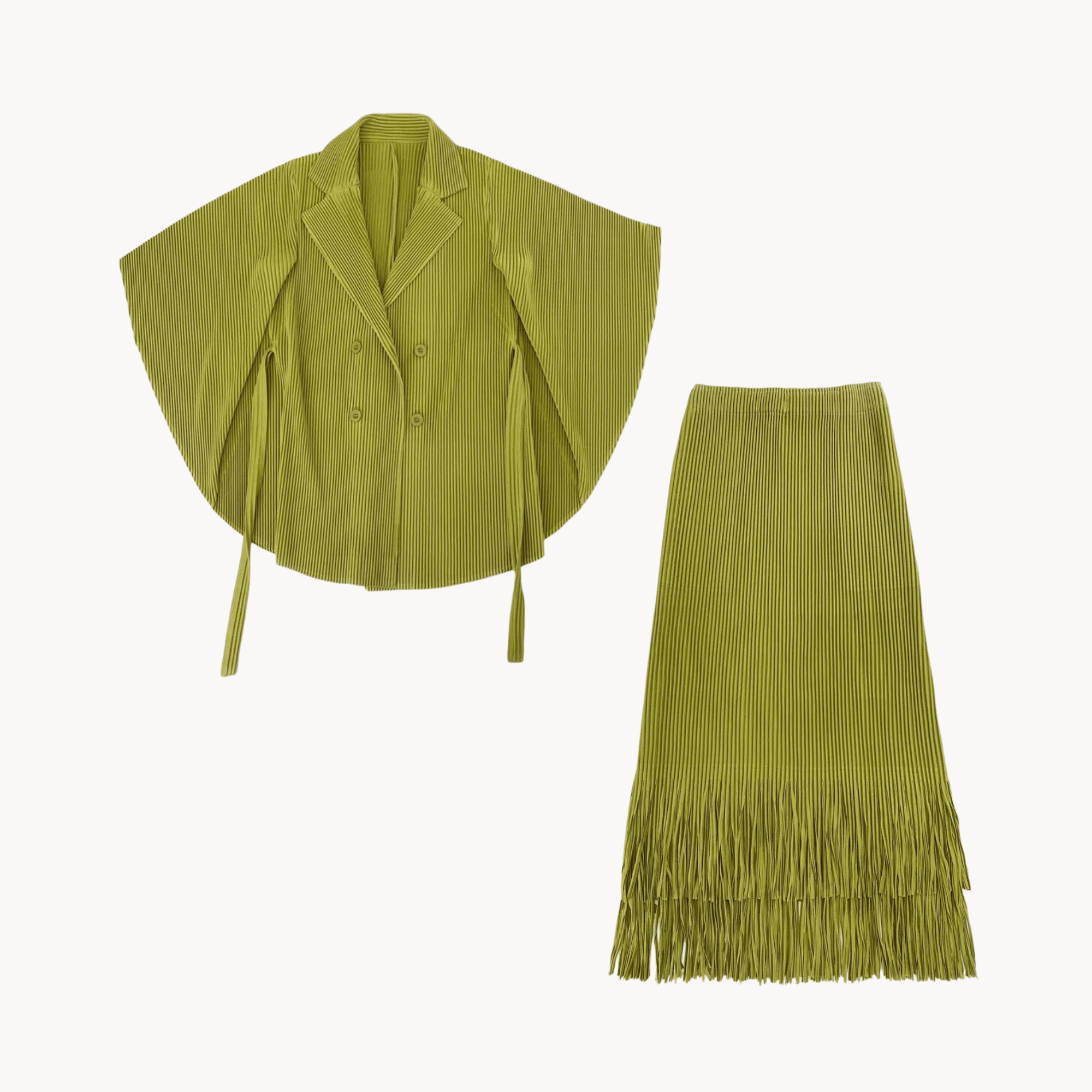 Pleated Fringed Hem Top + Skirt Set - @jariatudanita - Kelly Obi New York