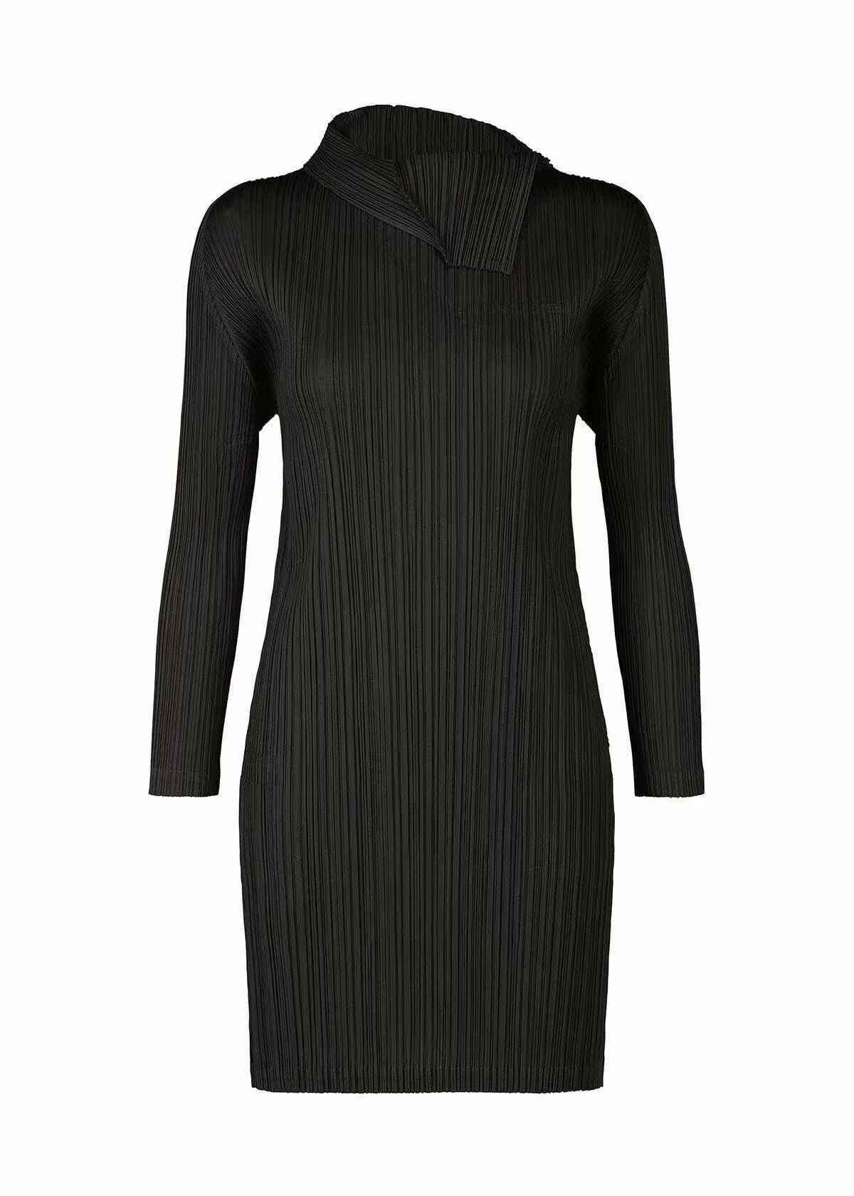 Pleated Irregular Lapel Dress - Kelly Obi New York