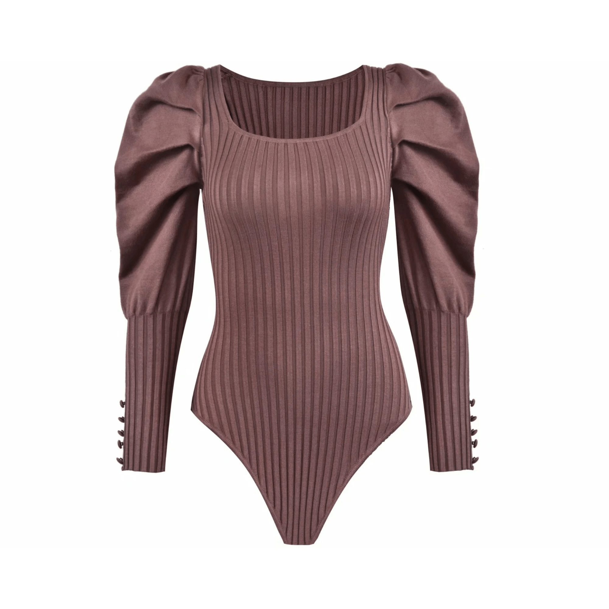 Pleated Puff Sleeves Knitted Bodysuit - Kelly Obi New York