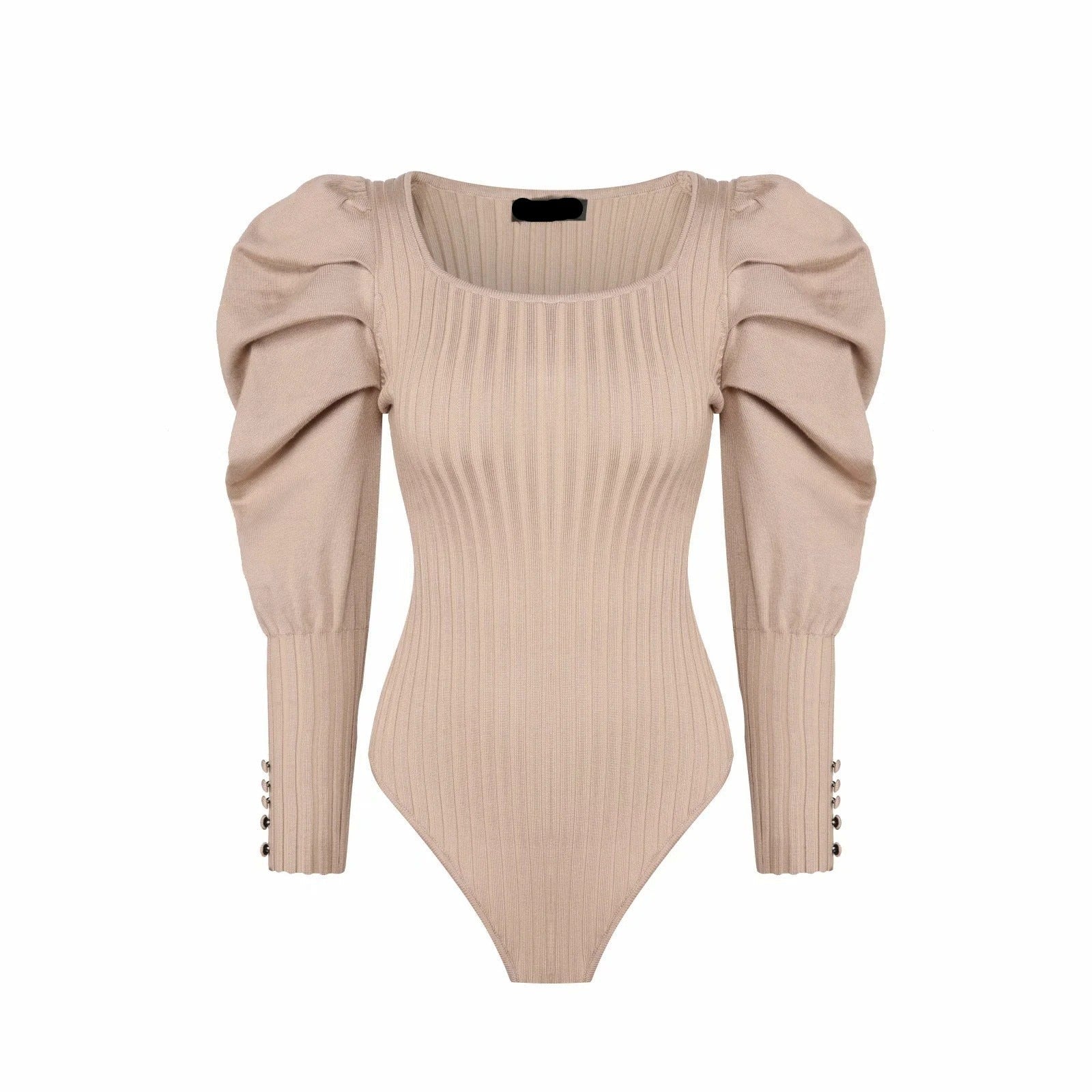 Pleated Puff Sleeves Knitted Bodysuit - Kelly Obi New York