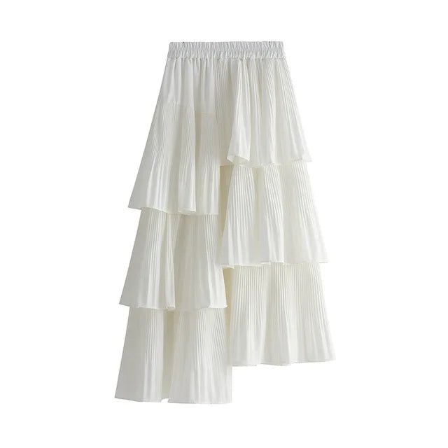 Pleated Ruffles Layered Midi Skirt - Kelly Obi New York