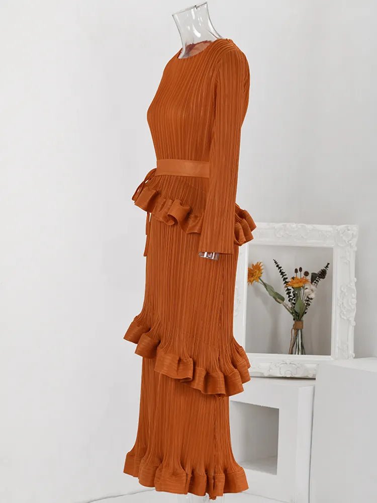 Pleated Spliced Ruffles Dress - Kelly Obi New York
