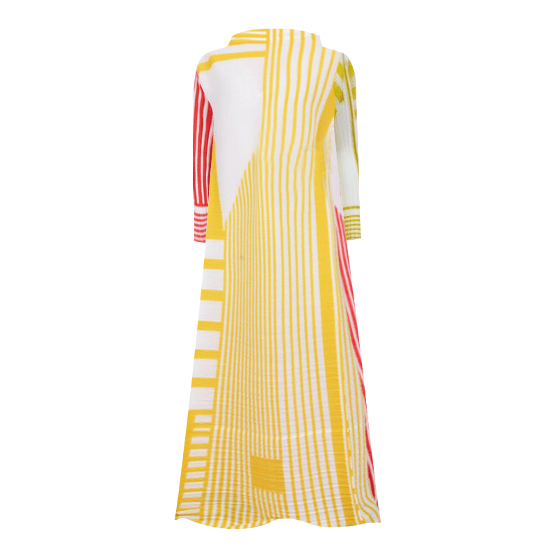 Pleated Stripe Print Dress - Kelly Obi New York