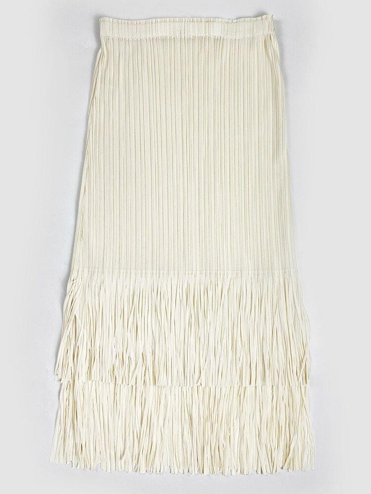 Pleated Tassel Hem Skirt - Kelly Obi New York