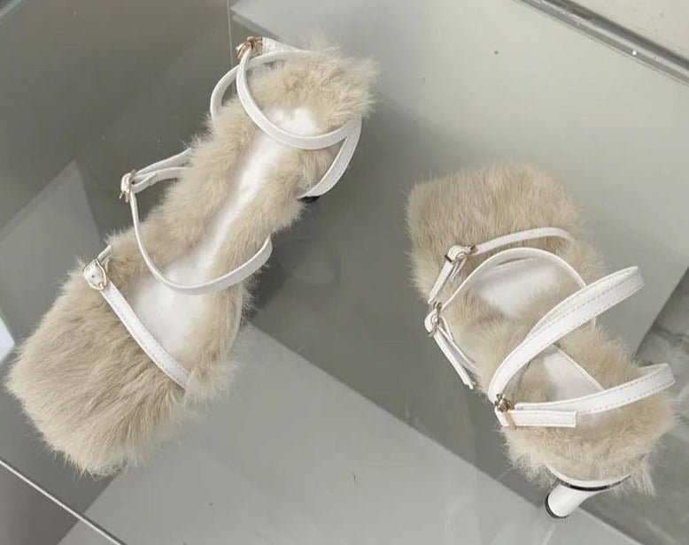 Plush Fur High Heels Sandals - Kelly Obi New York