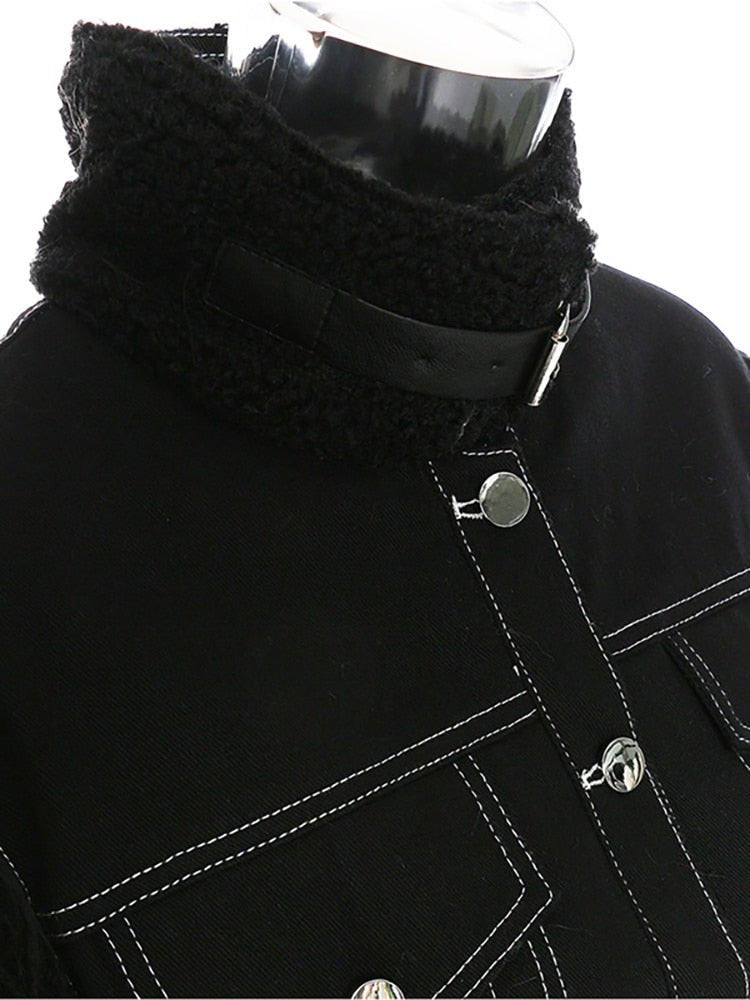 Plush Sleeves Turtleneck Denim Jacket - Kelly Obi New York