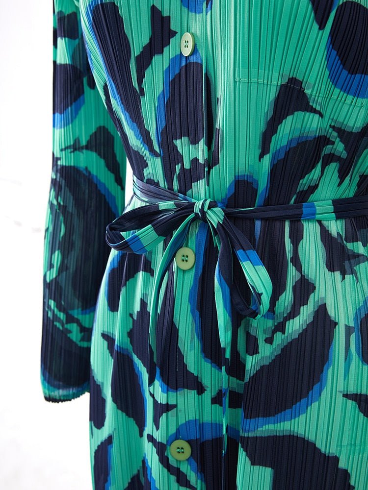 Printed Pleated Dress - Kelly Obi New York