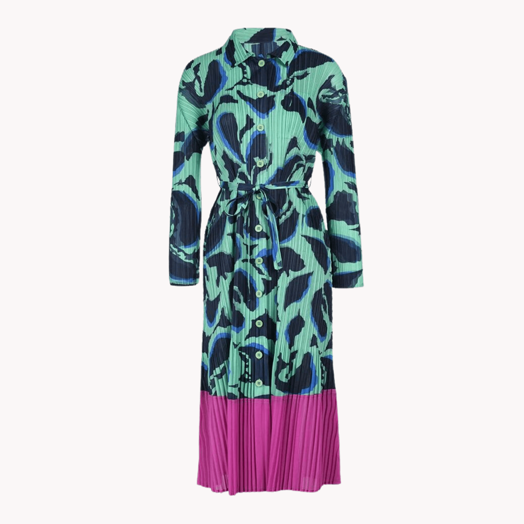 Printed Pleated Dress - Kelly Obi New York