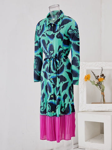 Printed Pleated Dress - Kelly Obi New York