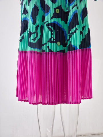 Printed Pleated Dress - Kelly Obi New York