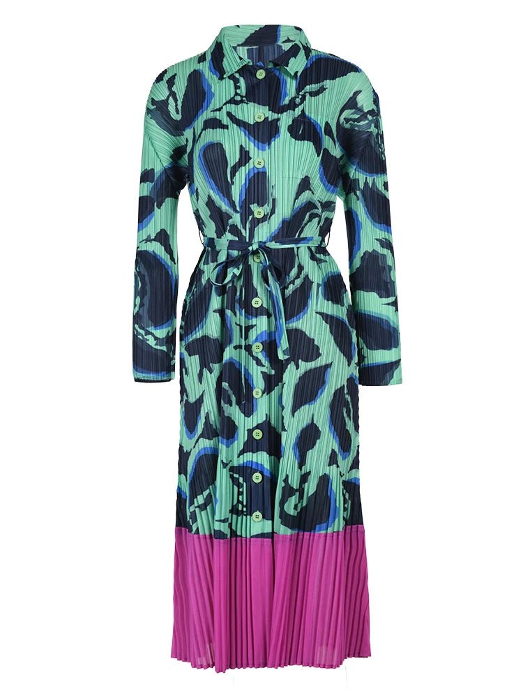 Printed Pleated Dress - Kelly Obi New York