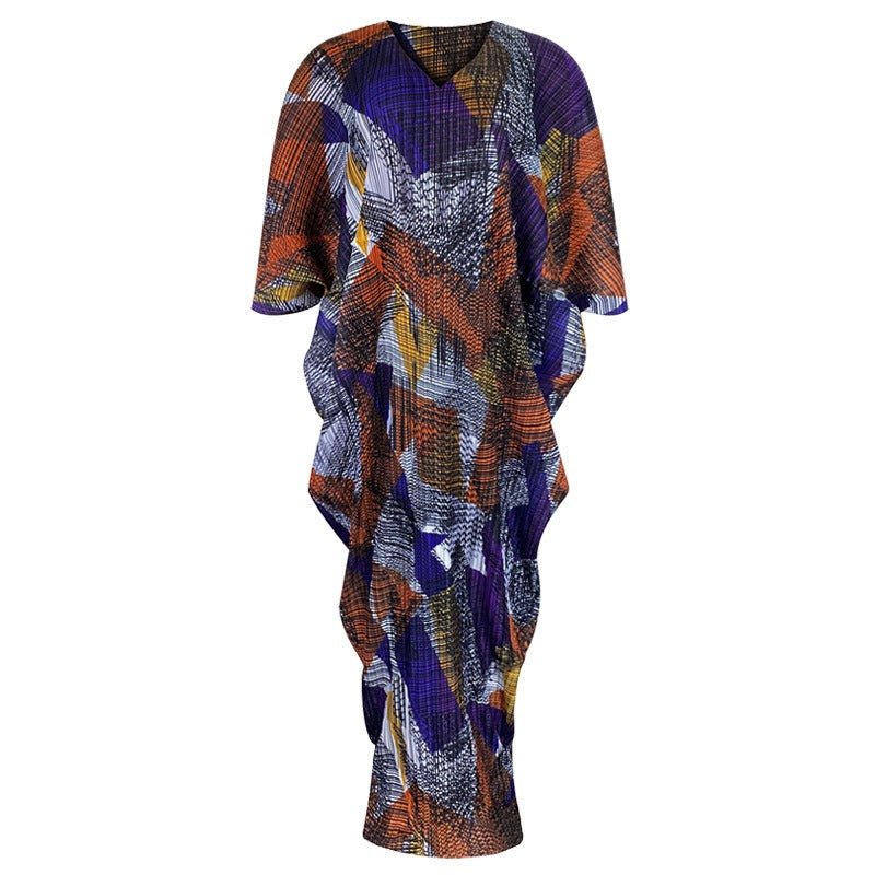 Printed Pleated Maxi Kaftan Dress - Kelly Obi New York