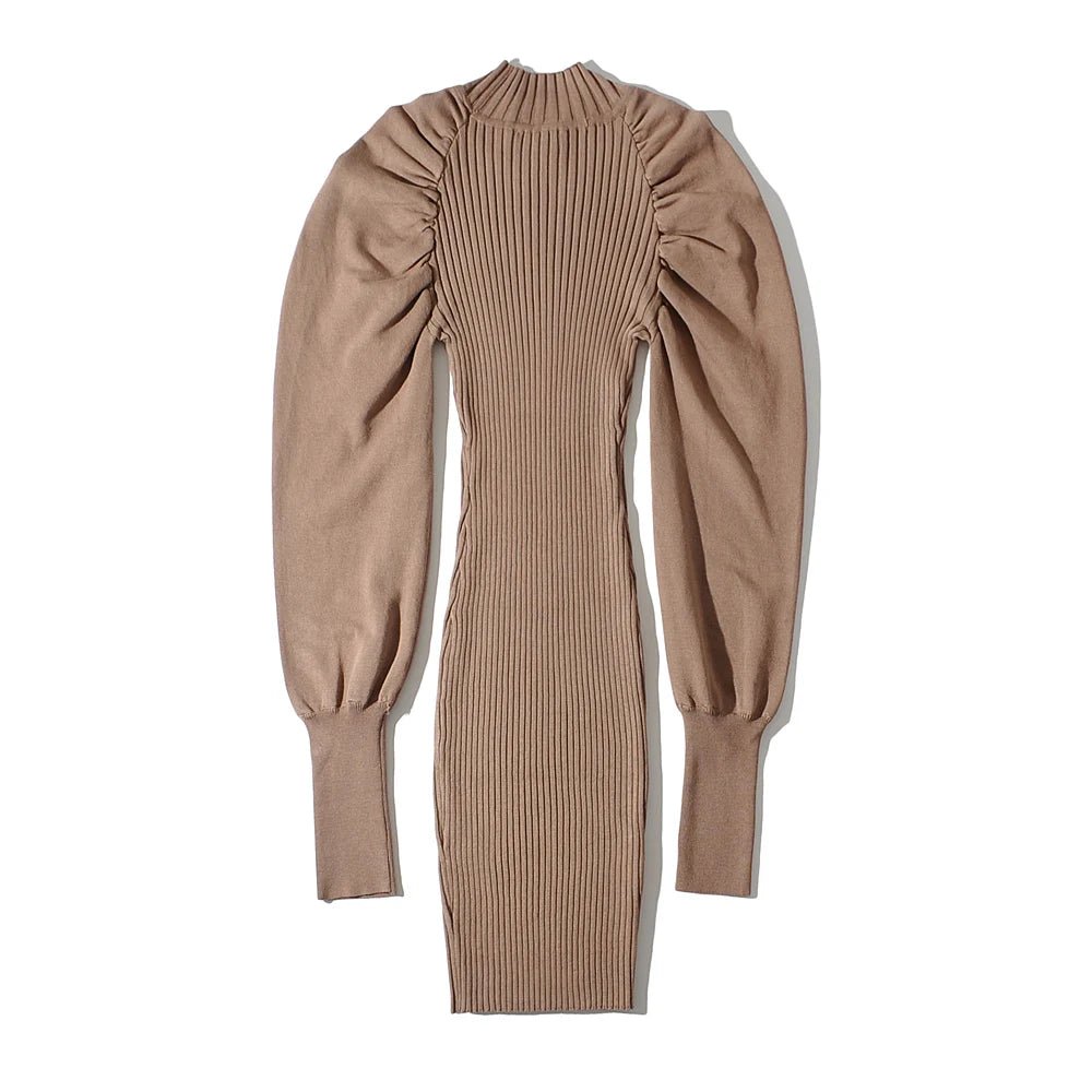 Puff Sleeves Knit Midi Dress - Kelly Obi New York