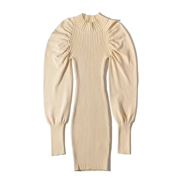 Puff Sleeves Knit Midi Dress - Kelly Obi New York