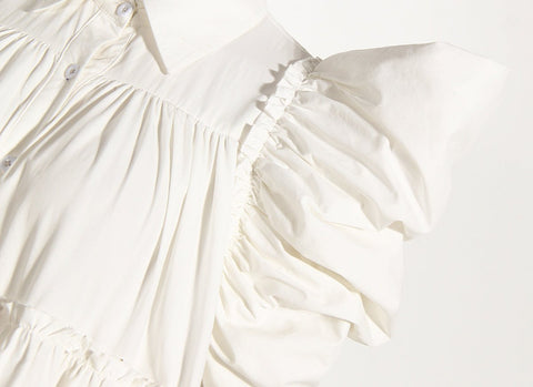 Puff Sleeves Pleated Ruffle Dress - Kelly Obi New York