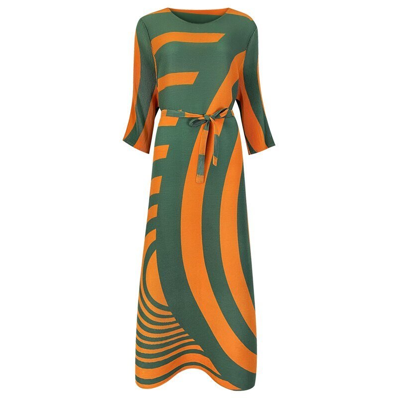 Pumpkin Swirl Pleated Dress - @workslayplay - Kelly Obi New York