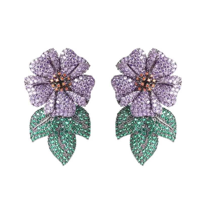 Purple Flower Cubic Zirconia Earrings - Kelly Obi New York