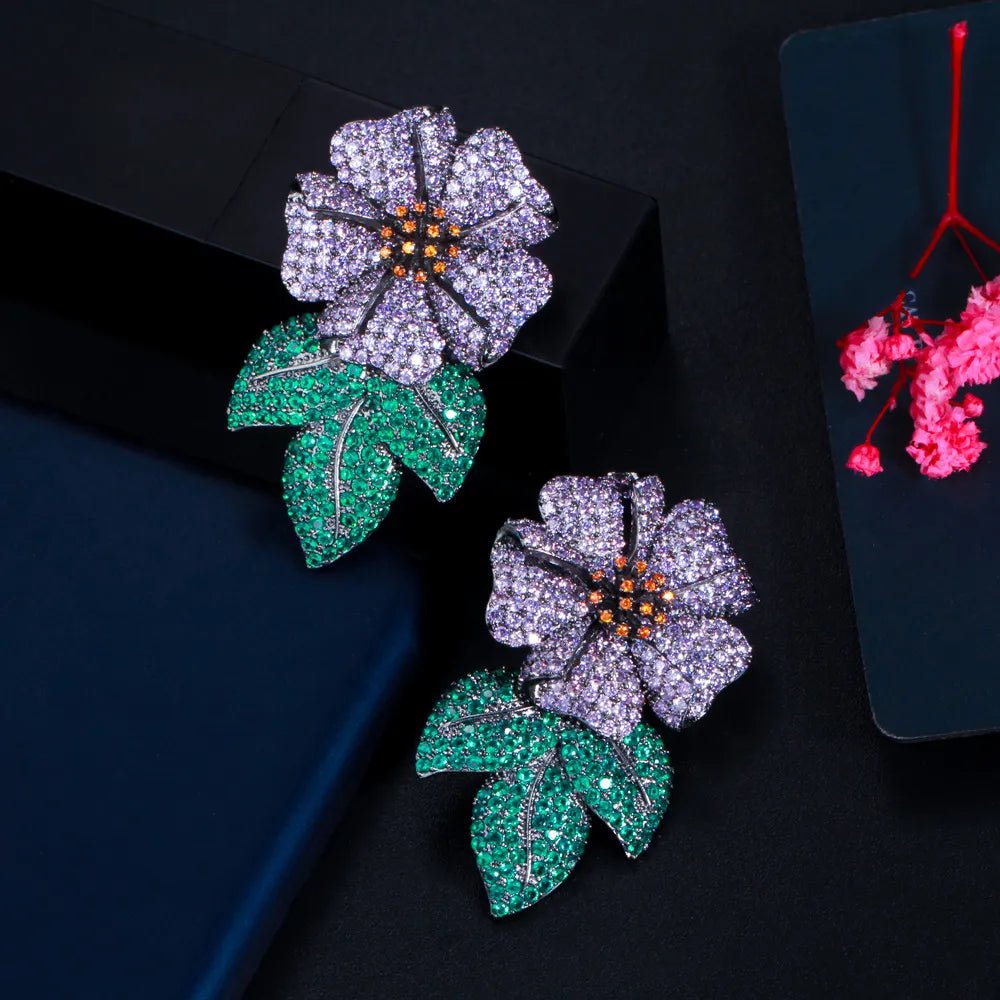 Purple Flower Cubic Zirconia Earrings - Kelly Obi New York